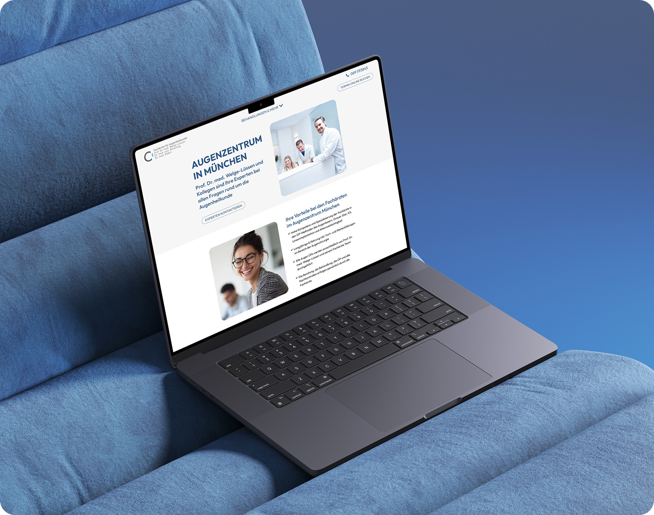 Laptop-Mockup der neuen Webseite Augenzentrum München