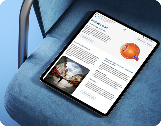 Tablet Ansicht der neuen Webseite Augenzentrum München